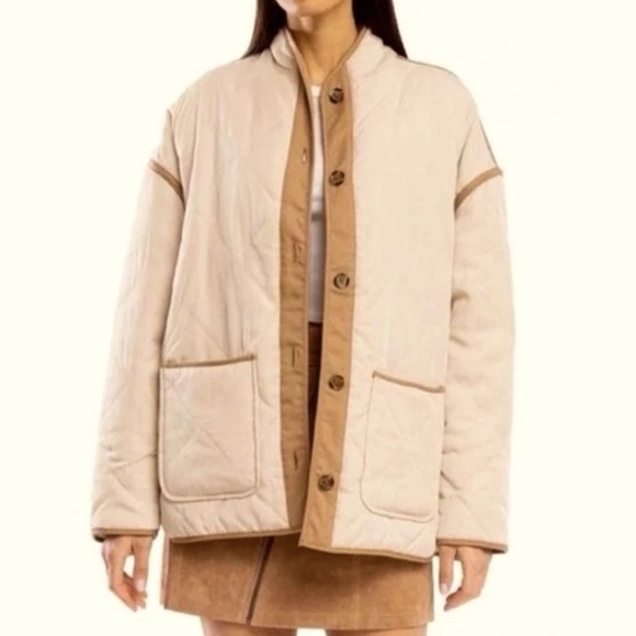 NEW BLANK NYC Reversible Quilted Puffy Cream/Pink Floral Print Button-up Jacket - Picture 5 of 13